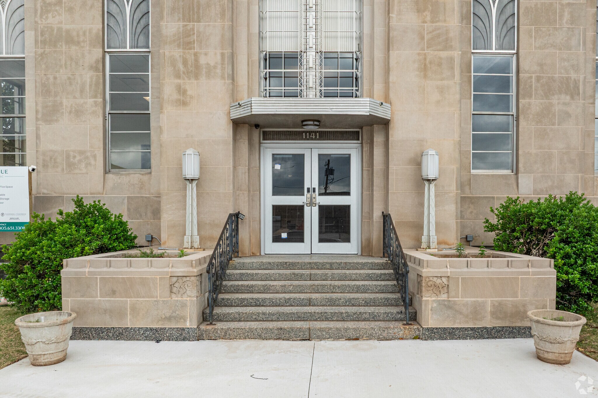 Exterior view of the restored Art Deco Baptist Building at 1141 N Robinson Avenue