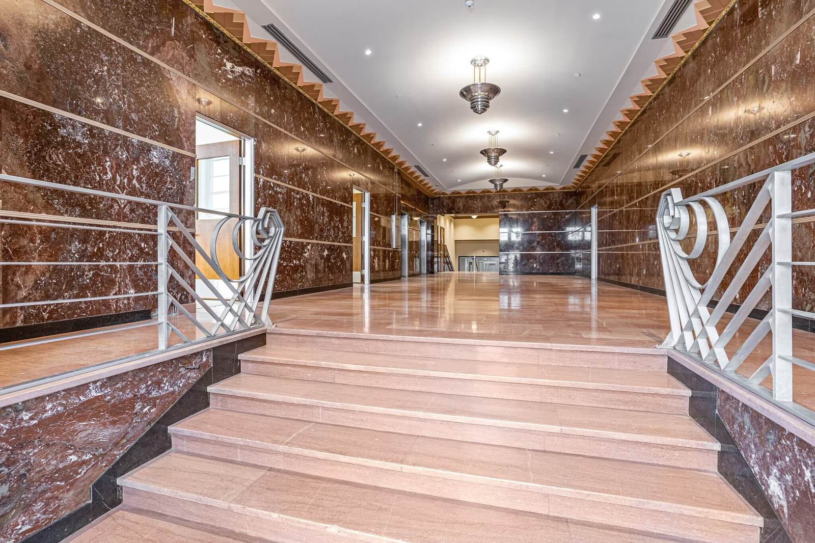 Restored marble entrance lobby at 1141 N Robinson