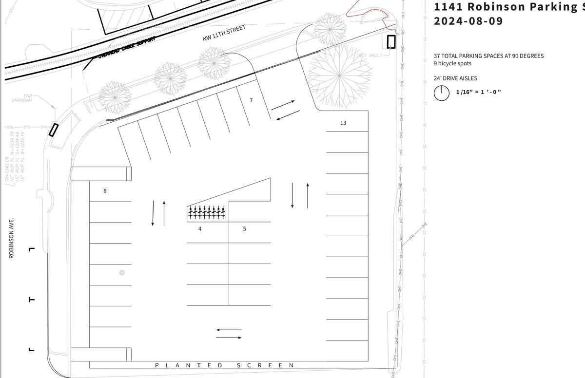 1141 N Robinson parking site plan — full lot overhead view